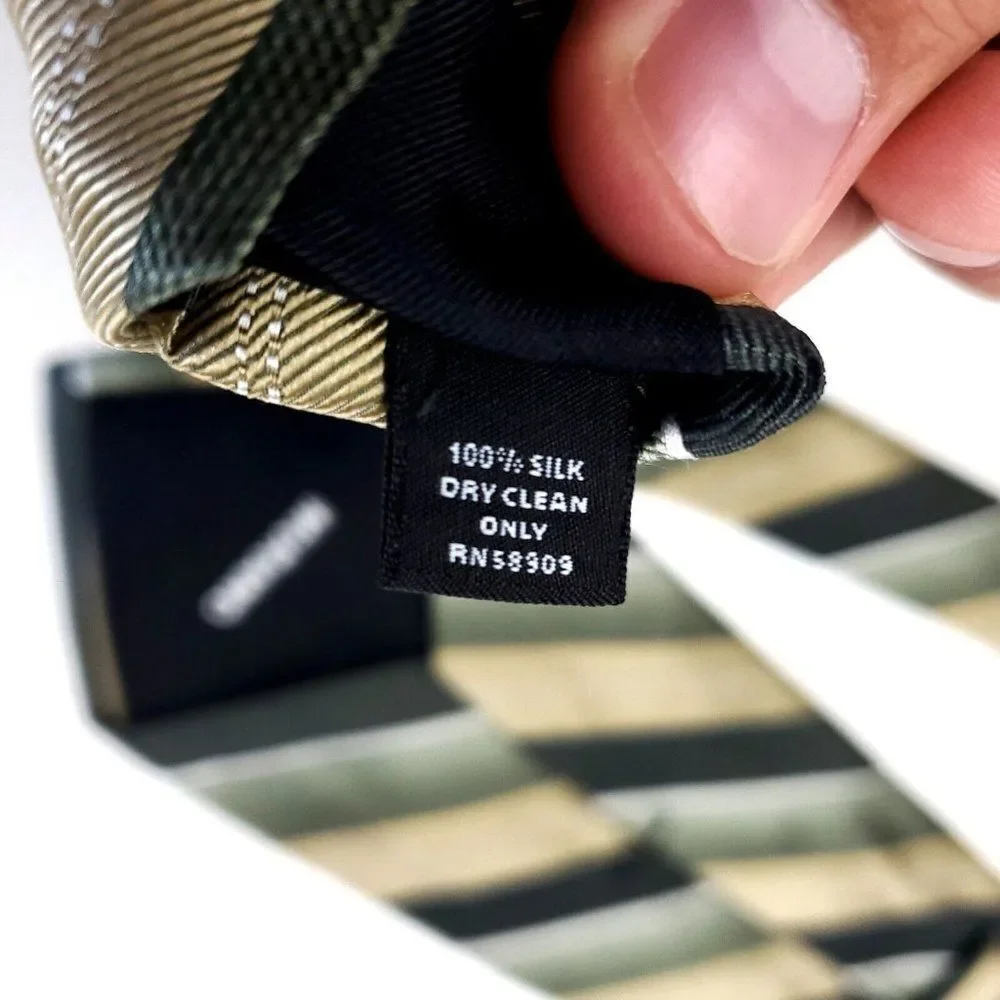 Murano Woven Green Tan Striped Long Silk Tie‎